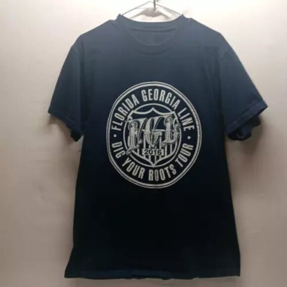 Florida Georgia Line 2016 Dig Your Roots Tour Navy Blue Concert Tee Large Cotton - Picture 2 of 6